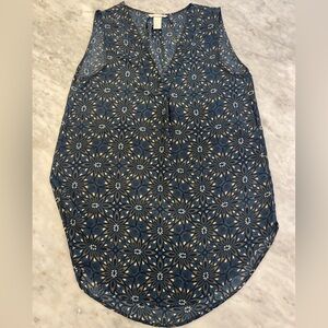 H&M Blue and Tan Geometric Sleeveless Tunic
